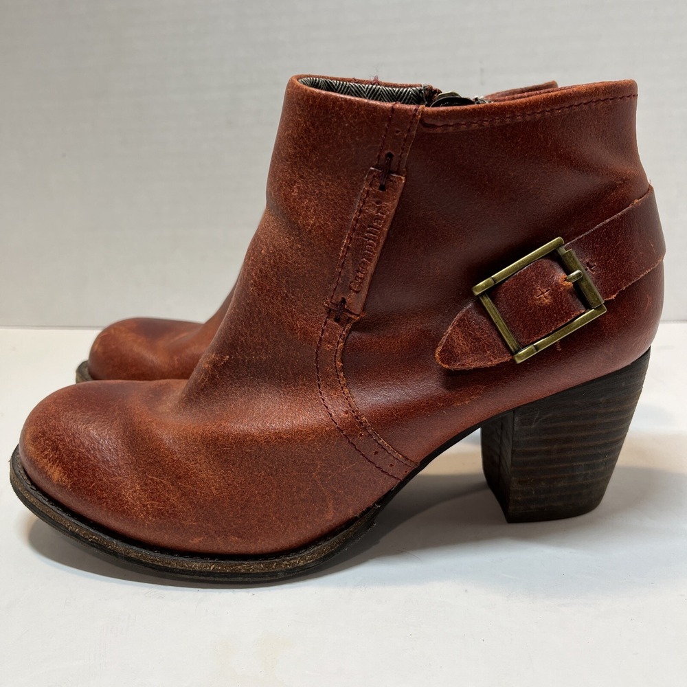 Caterpillar CAT Womens 8 Annette Rustic Red Ankle Boots Booties Leather Moto Y2K